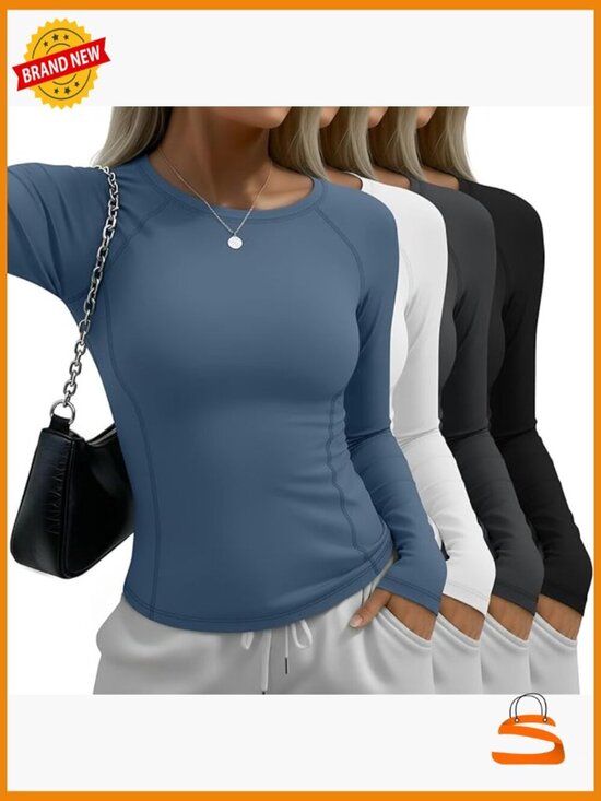 Pants - 4 Pack Long Sleeve Compression Shirts Women Athletic Yoga Gym Top